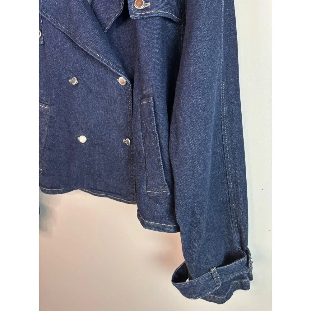 Rebecca Minkoff Denim Jacket XXL Dark Wash Blue Double Breasted Moto Women
